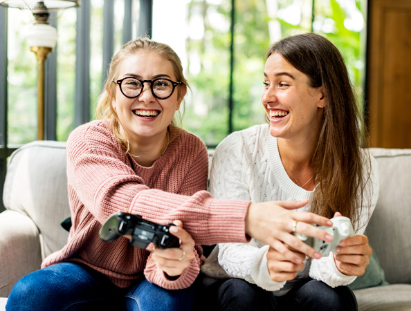 Girls playing a coop game